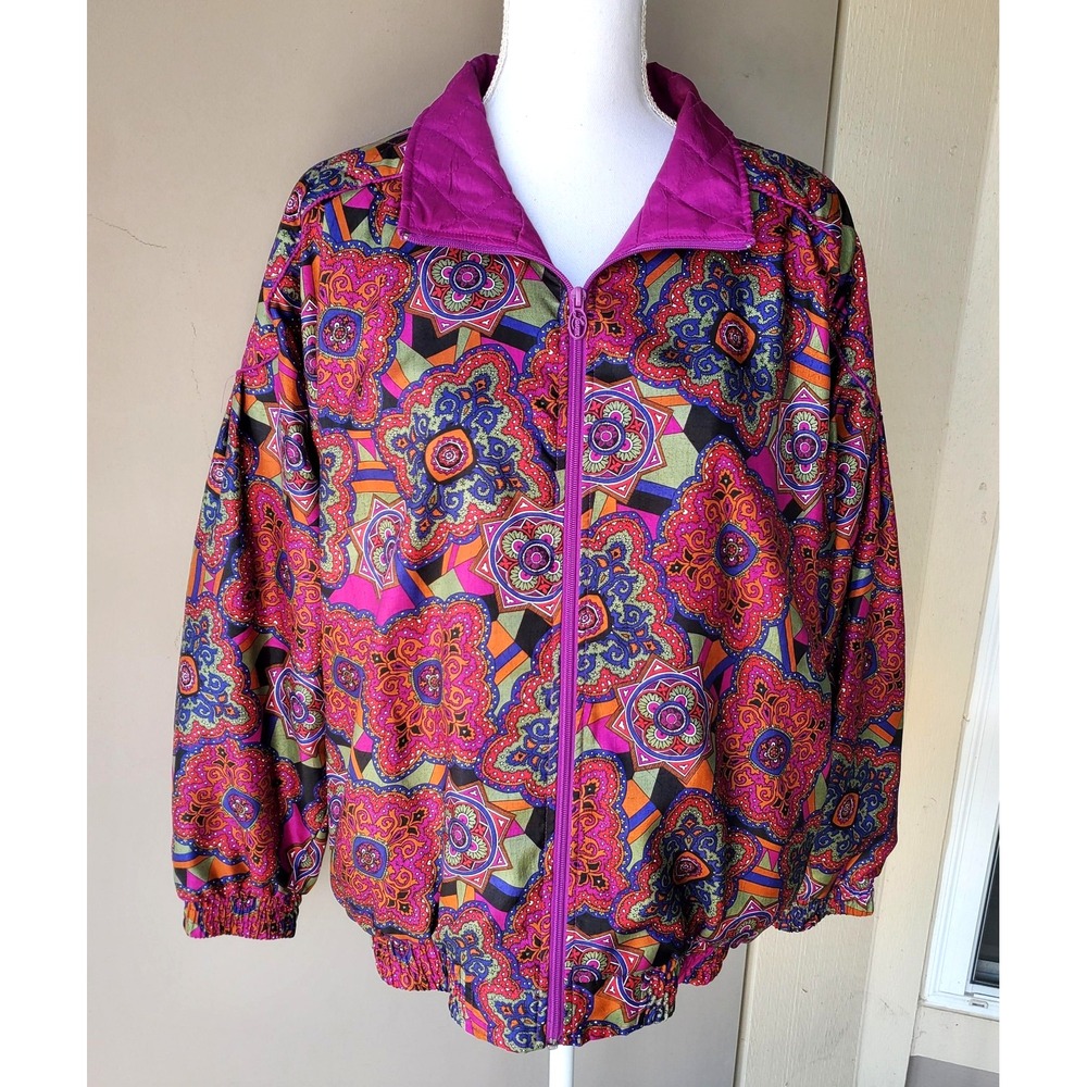 VTG Lavon Jacket Womens Medium Pink Quilt Oversized Retro Bomber Style Pop Boho